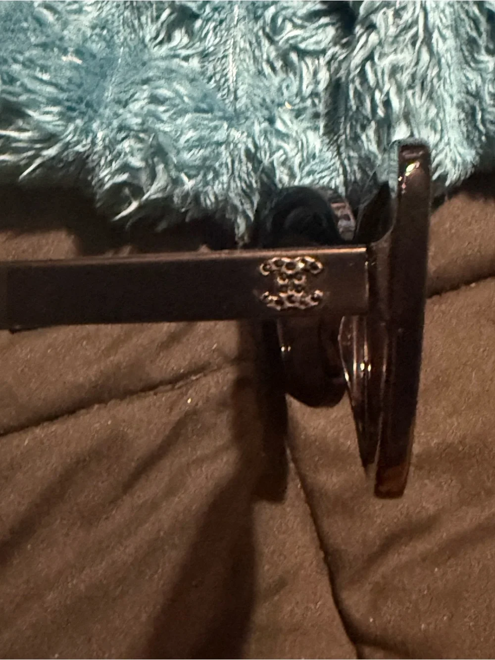 CHANEL Black Sunglasses with Crystal-Embellished Logo Temples